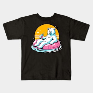 Pool Party White Bear Pink Float Novelty Funny Bear Kids T-Shirt